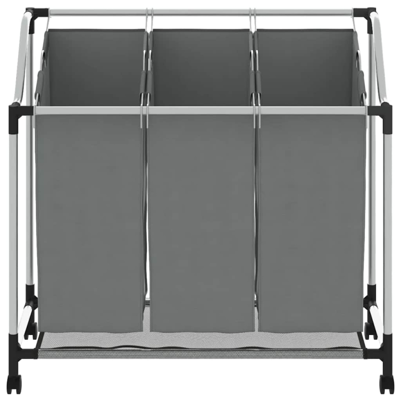 Wäschekorb mit Rollen 3 Fächer Grau