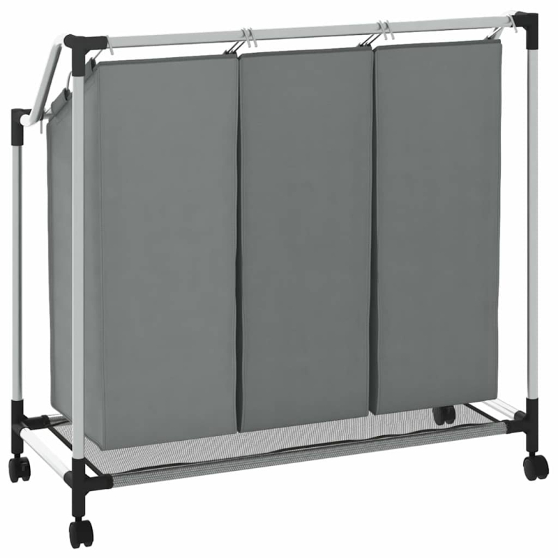 Wäschekorb mit Rollen 3 Fächer Grau