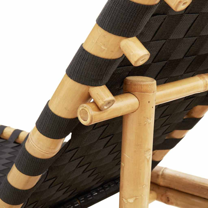 Sonnenliege mit schwarzem gewebtem Gurtband 55x200x30 cm Bambus