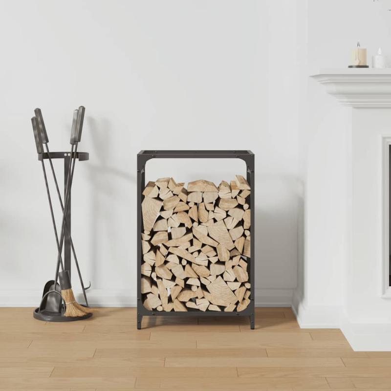 Brennholzregal Schwarz 44x28x65 cm Kaltgewalzter Stahl