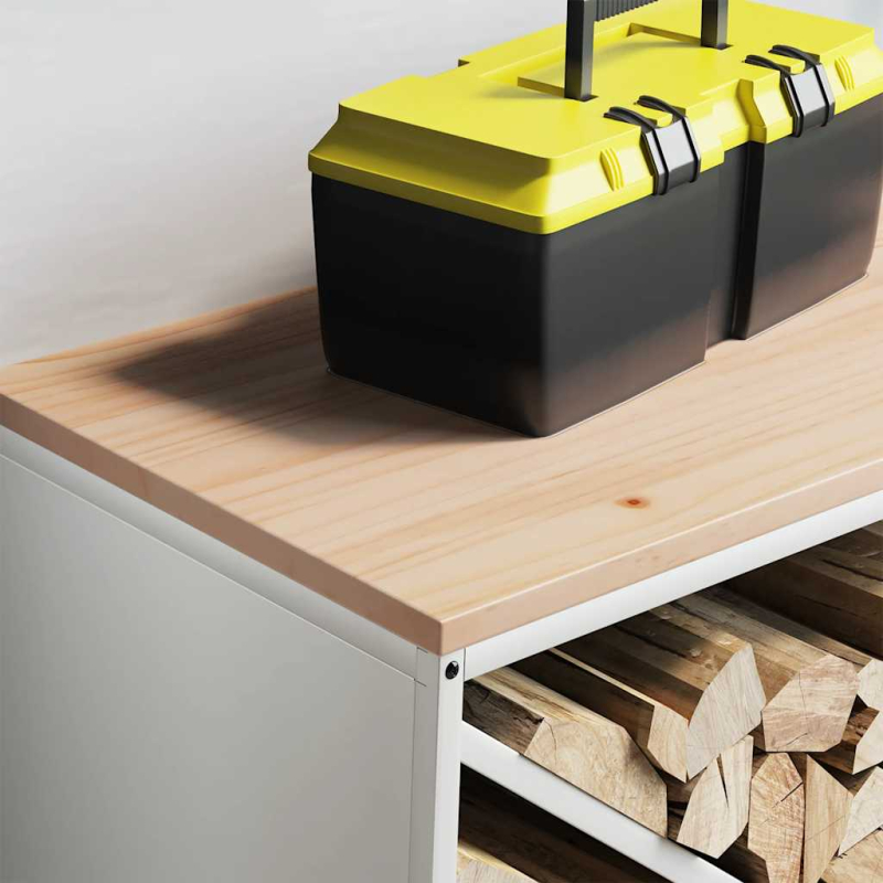 Brennholzregal mit Holzplatte Weiß 100,5x35,5x40 cm