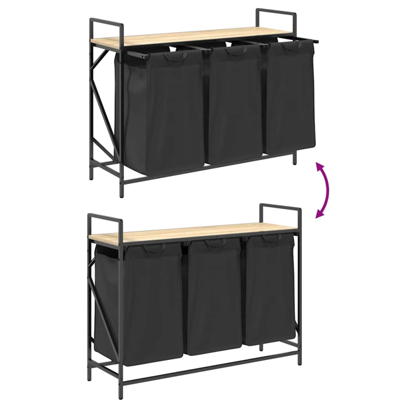 Wäschekorb 3 Fächer mit Ablage Sonoma-Eiche