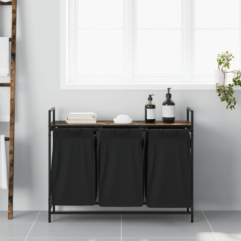 Wäschekorb 3 Fächer mit Ablage Räuchereiche