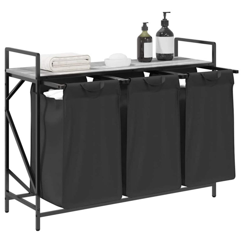 Wäschekorb 3 Fächer mit Ablage Grau Sonoma