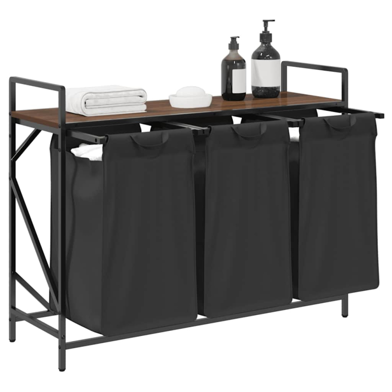 Wäschekorb 3 Fächer mit Ablage Braun Eichen-Optik