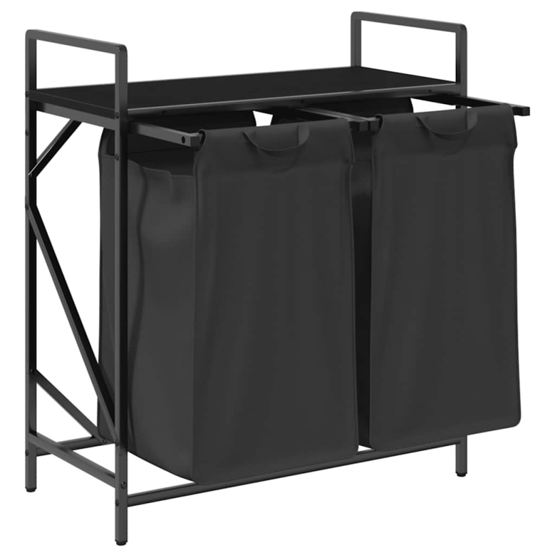 Wäschekorb 2 Fächer mit Ablage Schwarz Eichen-Optik