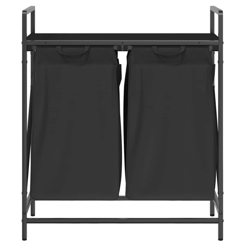 Wäschekorb 2 Fächer mit Ablage Schwarz Eichen-Optik