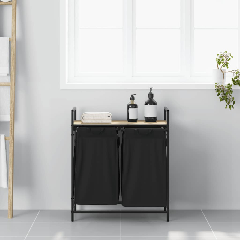 Wäschekorb 2 Fächer mit Ablage Sonoma-Eiche