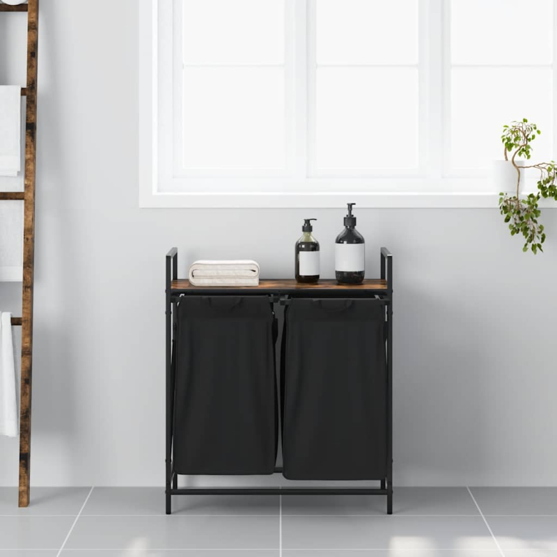 Wäschekorb 2 Fächer mit Ablage Räuchereiche