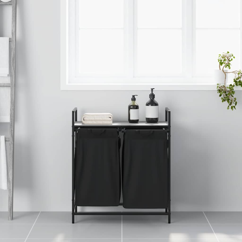 Wäschekorb 2 Fächer mit Ablage Grau Sonoma