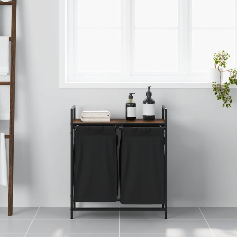 Wäschekorb 2 Fächer mit Ablage Braun Eichen-Optik