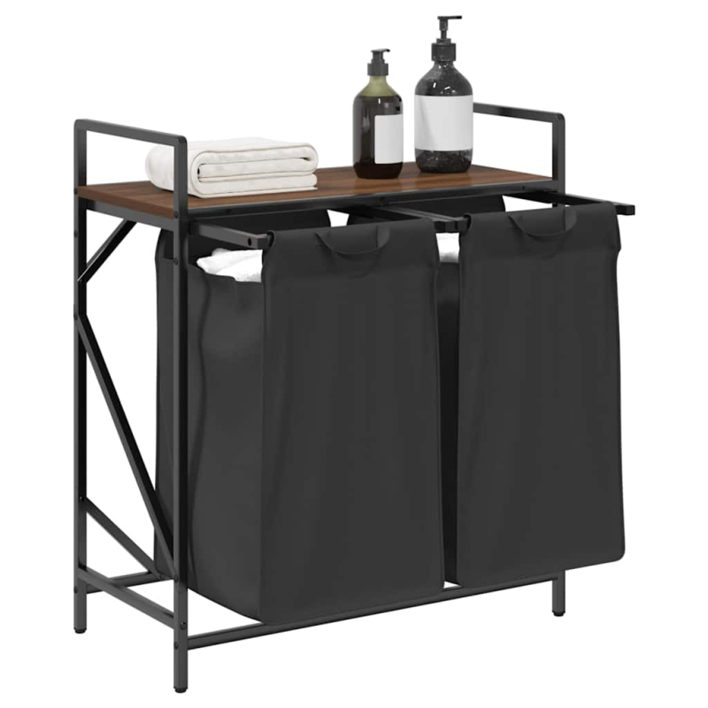 Wäschekorb 2 Fächer mit Ablage Braun Eichen-Optik