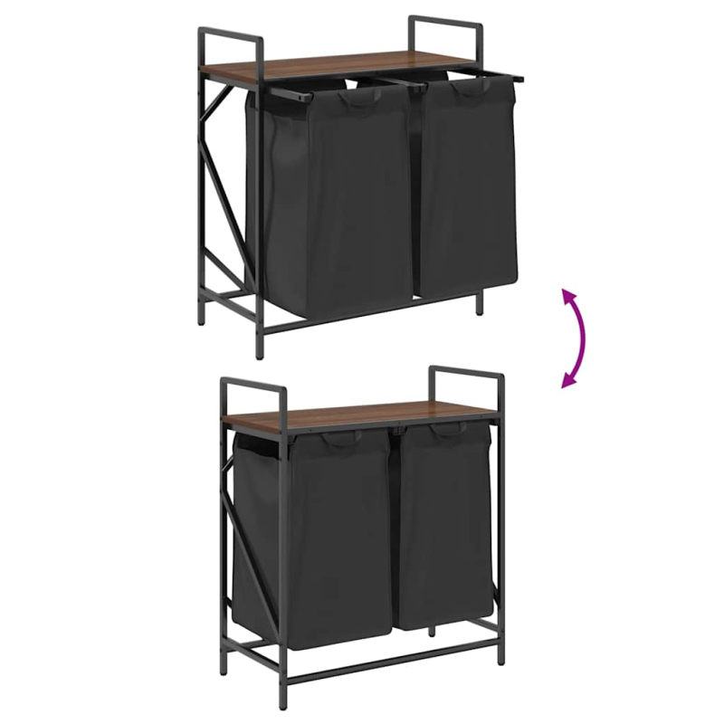 Wäschekorb 2 Fächer mit Ablage Braun Eichen-Optik