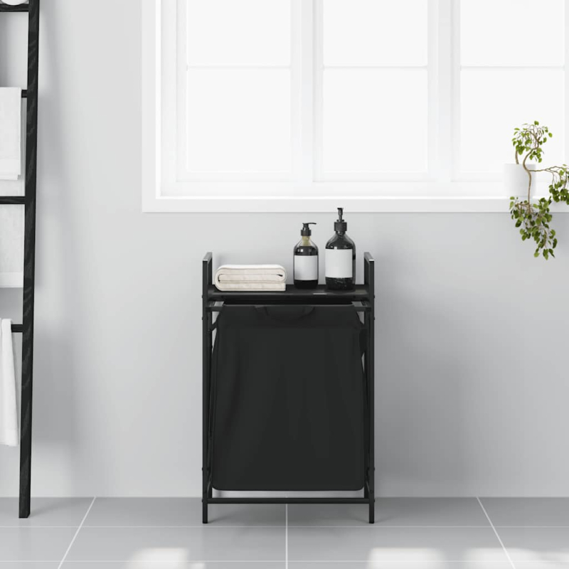 Wäschekorb 1 Fach mit Ablage Schwarz Eichen-Optik