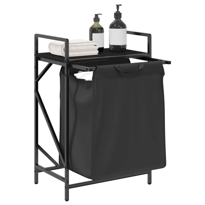 Wäschekorb 1 Fach mit Ablage Schwarz Eichen-Optik