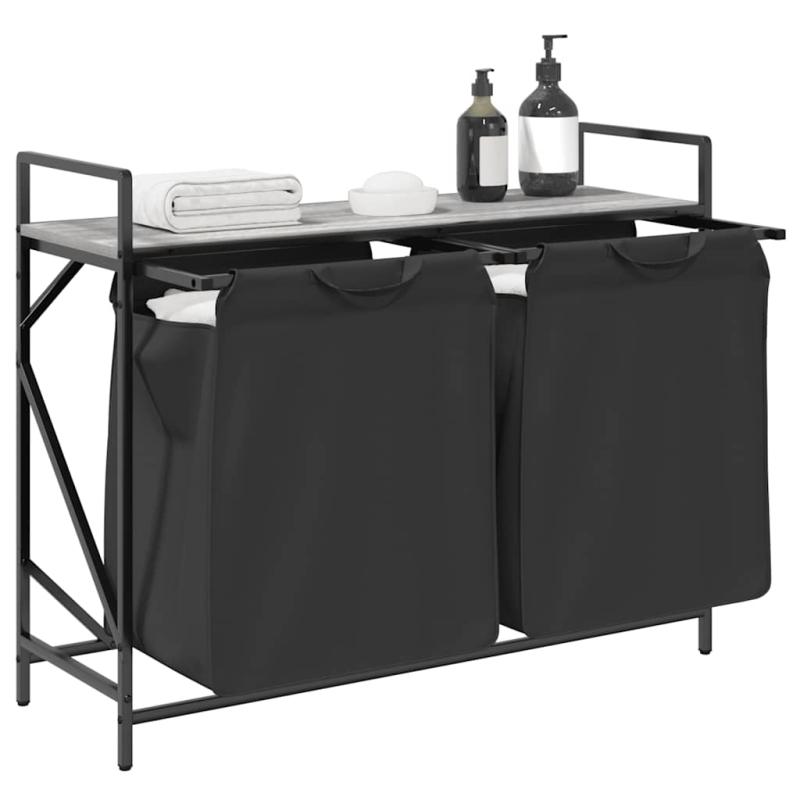 Wäschekorb 2 Fächer mit Ablage Grau Sonoma