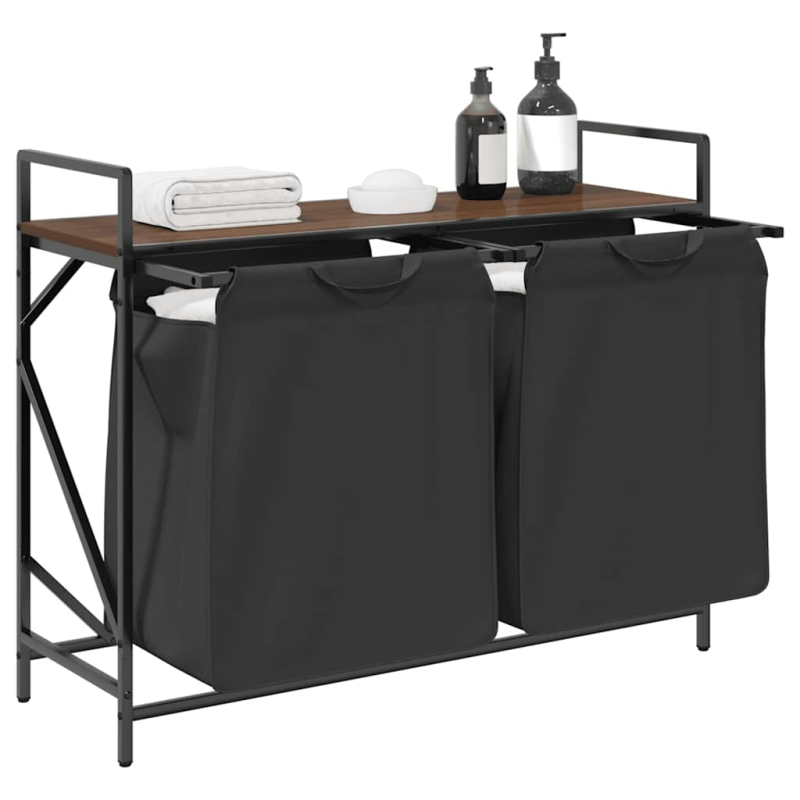 Wäschekorb 2 Fächer mit Ablage Braun Eichen-Optik