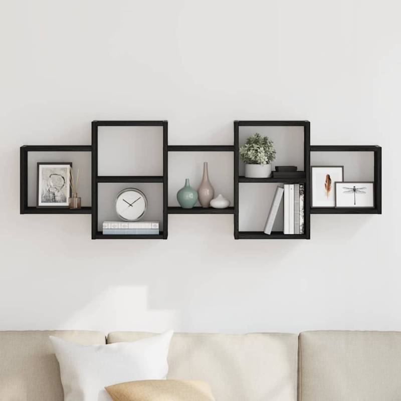 Wandregal Schwarz Eichen-Optik 129x18x42 cm Holzwerkstoff