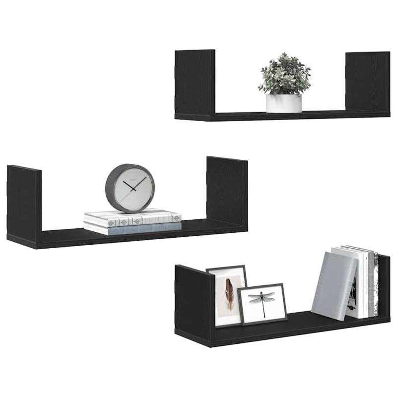 Wandregale 3 Stk. Schwarz Eichen-Optik 58x18x18cm Holzwerkstoff