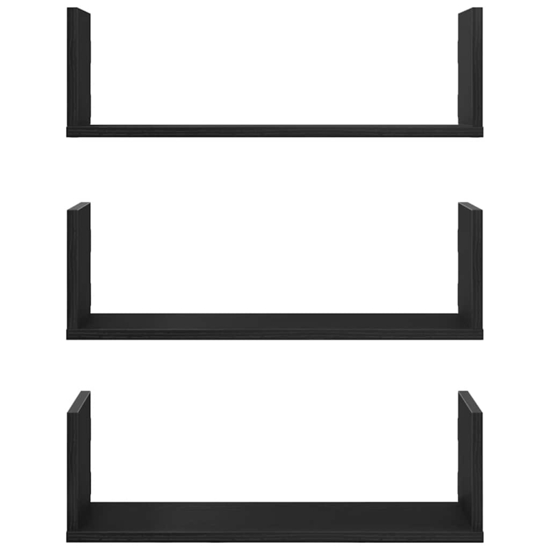 Wandregale 3 Stk. Schwarz Eichen-Optik 58x18x18cm Holzwerkstoff