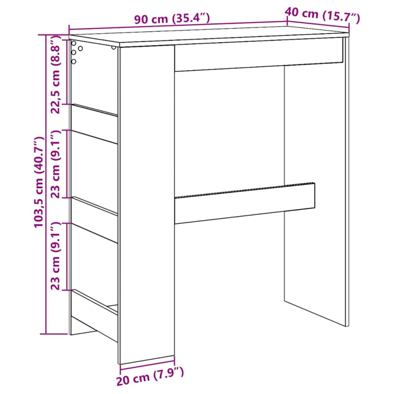 Bartisch mit Regal Schwarz Eichen-Optik 90x40x103,5 cm