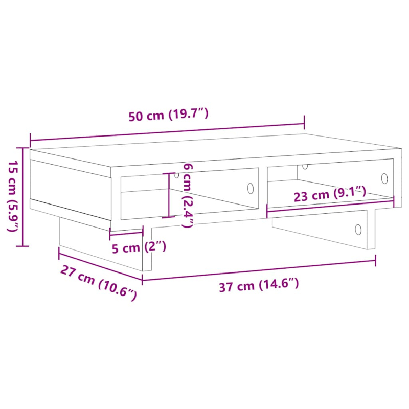 Monitorständer Schwarz Eichen-Optik 50x27x15 cm Holzwerkstoff