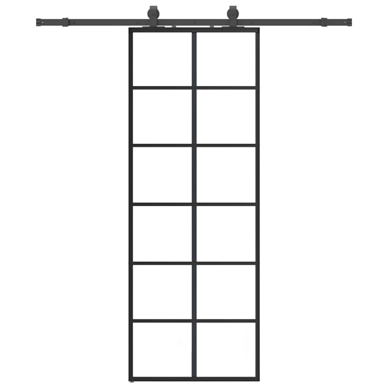 Schiebetür mit Beschlag Schwarz 76x205 cm ESG-Glas