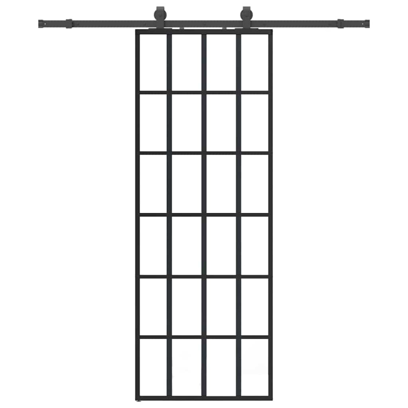Schiebetür mit Beschlag Schwarz 76x205 cm ESG-Glas
