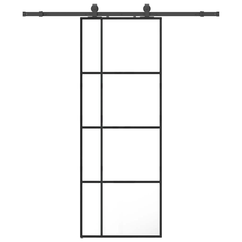 Schiebetür mit Beschlag Schwarz 76x205 cm ESG-Glas