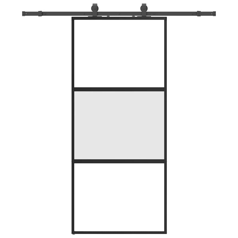 Schiebetür mit Beschlag Schwarz 90x205 cm Hartglas