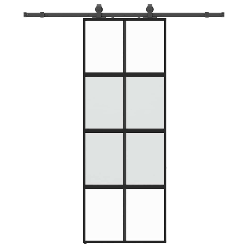 Schiebetür mit Beschlag Schwarz 76x205 cm Hartglas