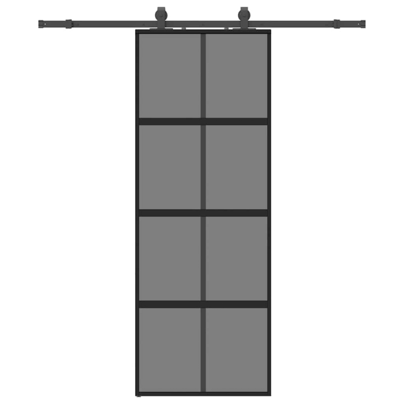 Schiebetür mit Beschlag Schwarz 76x205 cm Hartglas