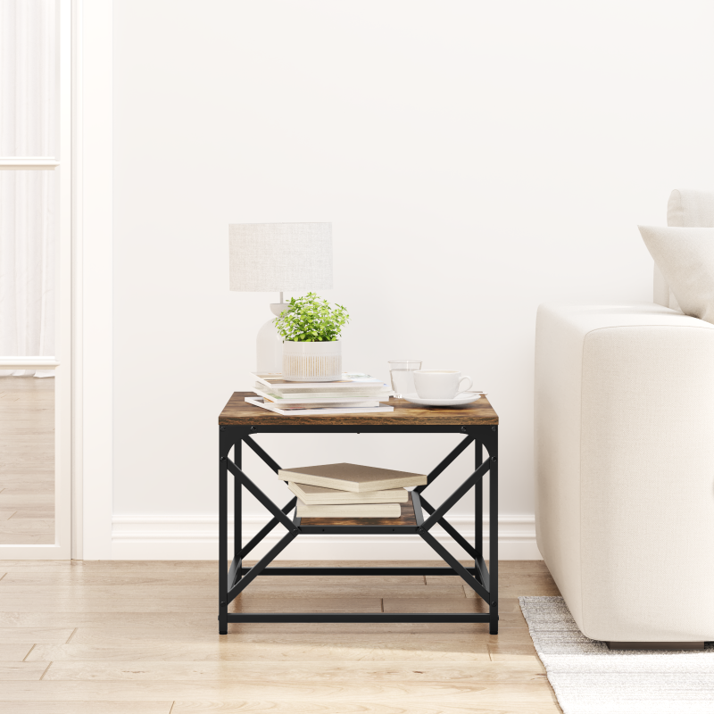 Couchtisch mit Regal in Rauch-Eiche 51x50x40 cm aus Faserholz