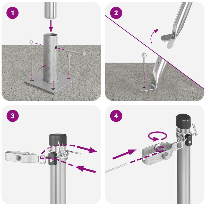 Pfosten mit Bodenplatten 52 Stück Ø32mm 83,5cm Verzinkter Stahl