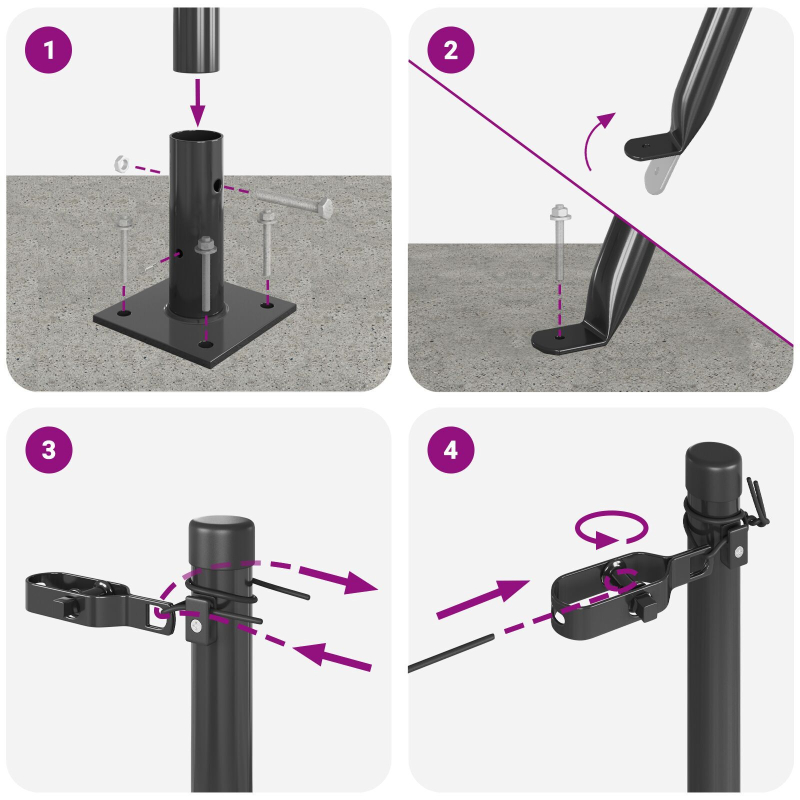 Zaunpfosten mit Fußplatten 52 Stück Ø32mm 83,5cm Verzinkter Stahl