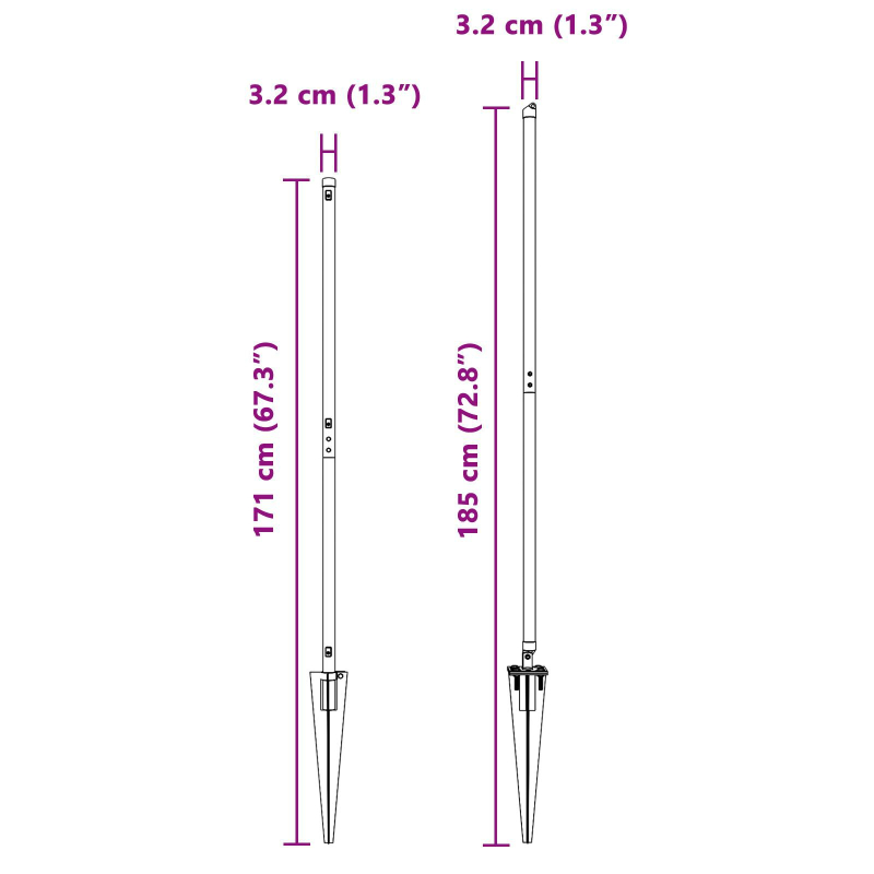 Zaunpfähle mit Spitze 26 Stück Ø32 mm 140 cm verzinkter Stahl