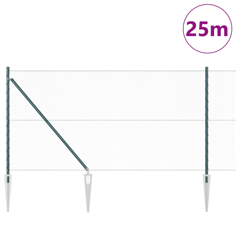 Zaun Set 2-teilig Dunkelgrün Metall 25 Meter x 1 Meter Masche