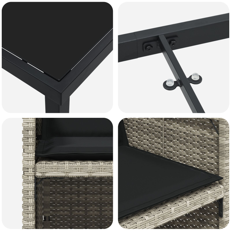 5-teiliges Garten Ess-Set mit Kissen, hellgrau, Poly Rattan