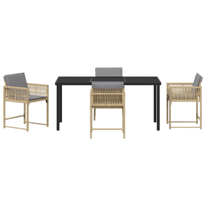 5-teiliges Garten-Essset mit Kissen in beige Poly-Rattan