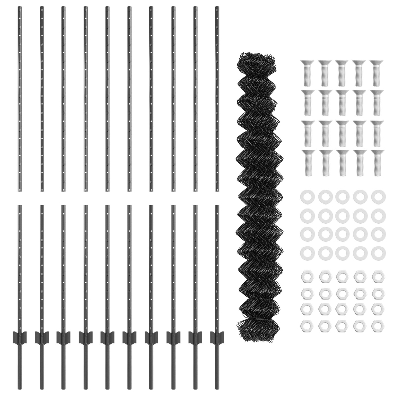 Kettenzaun mit 20 U-Pfosten Grau 1,5x10 m Stahl
