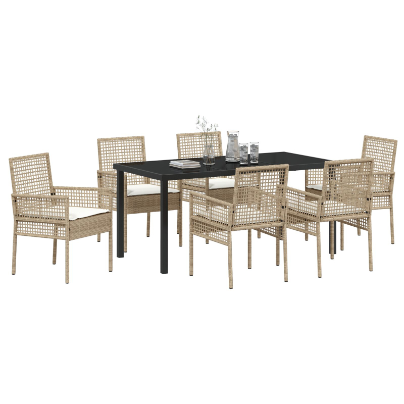 7-teilige Garten Essgruppe mit Kissen Beige Poly Rattan