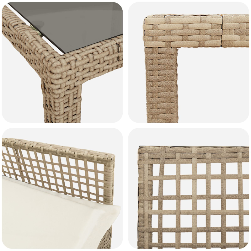 9-teiliges Garten-Esszimmer-Set mit Kissen Beige Poly-Rattan