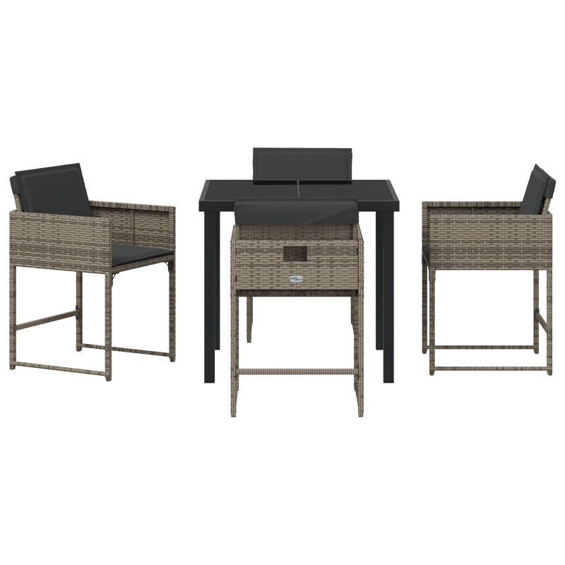 5-teiliges Garten Essset mit Kissen aus grauem Poly-Rattan