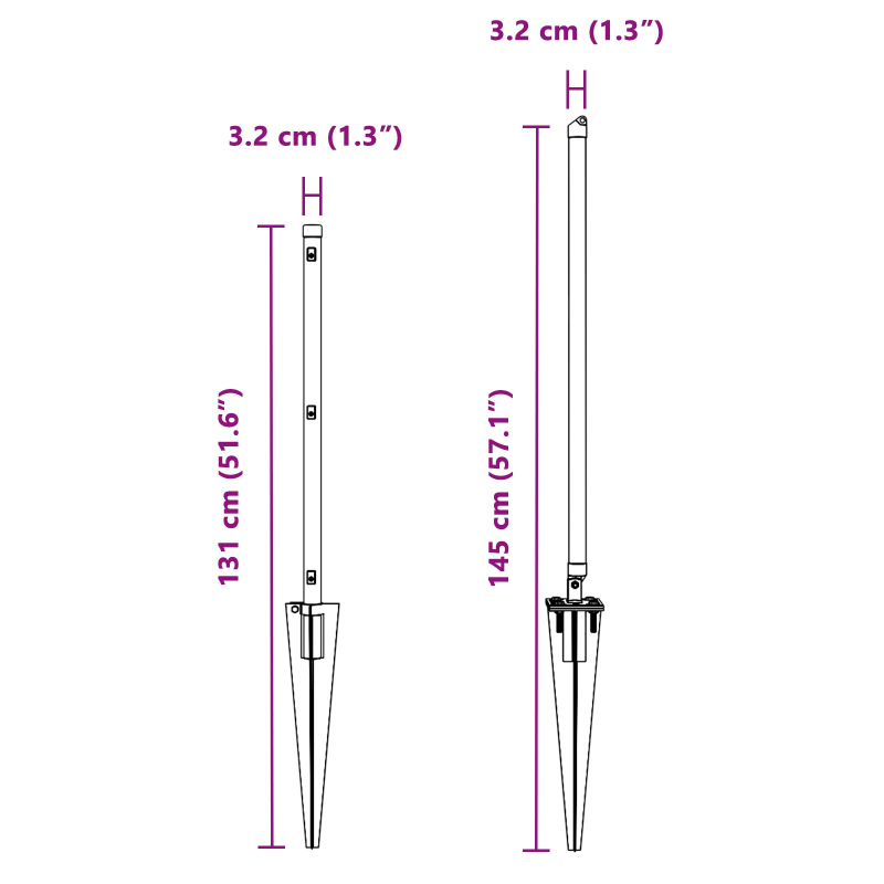 Zaunpfosten mit Spitze 26 Stück Ø32 mm 100 cm Verzinkter Stahl
