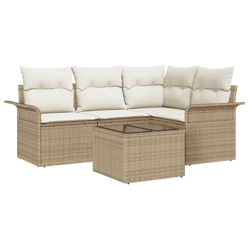 5-teiliges Garten-Sofa-Set mit Kissen Braun Poly Rattan
