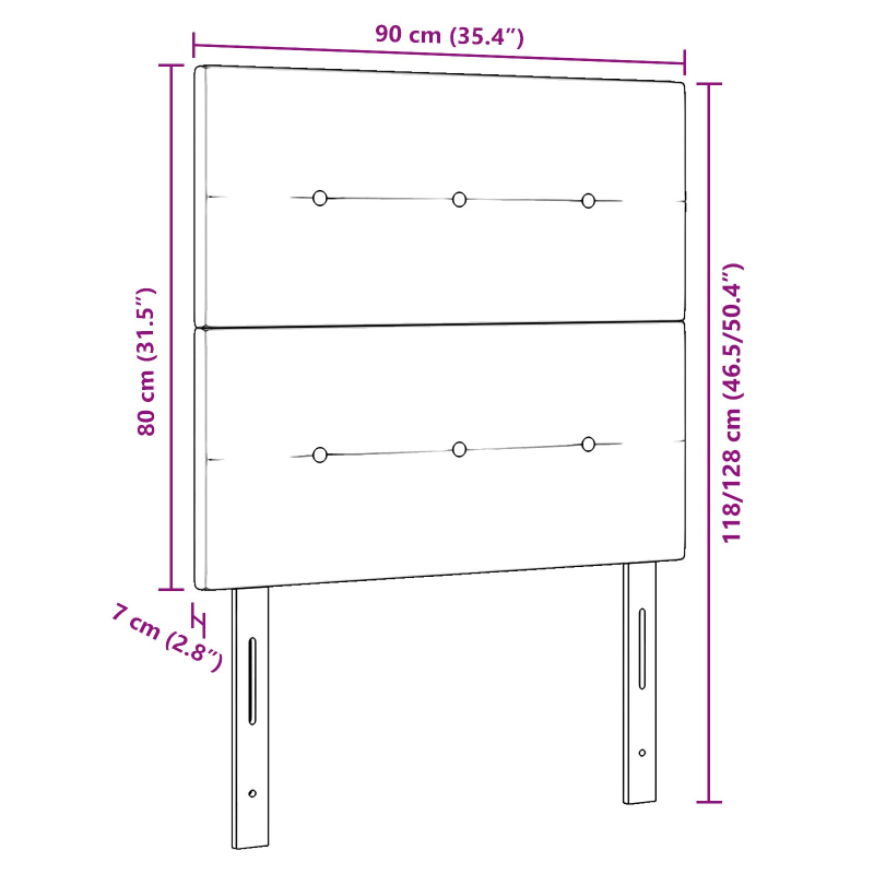 Kopfteil Mit Knöpfen Gepolstert Schwarz 90 cm Samt