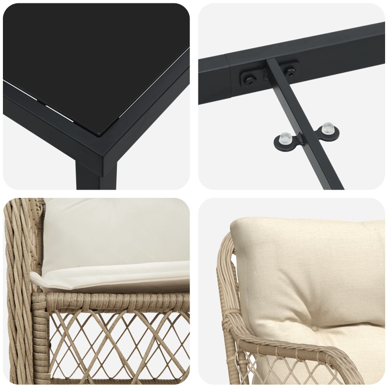 7-teiliges Garten Essgruppe mit Kissen Beige Poly Rattan