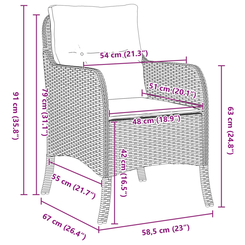 7-teiliges Gartenessenset mit Kissen in Beige Poly-Rattan