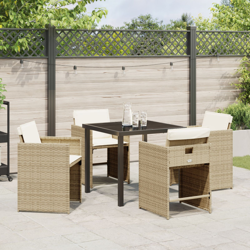 5-teiliges Garten-Essstuhlset mit Kissen Beige Poly-Rattan