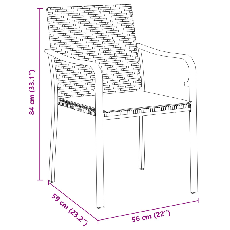 5-teiliges Garten-Dining-Set mit Kissen in Schwarz aus Poly-Rattan